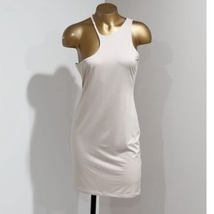BASIC BXXCH Women's Light Cream Asymmetrical Neck Bodycon Mini Dress Size L
